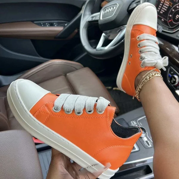 Vintage Design Women Shoes Thick Shoelace Fashion Low Top Platform Leather Casual Women's Chunky Sneaker Boots - Image 5