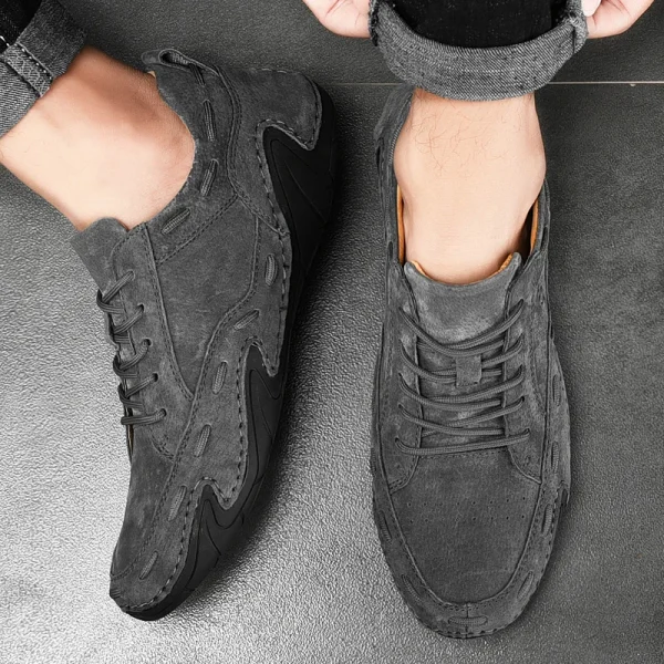 Outdoor Men Casual Shoes Men Suede Leather Sneakers Handmade Breathable Mens Loafers Moccasins Flat Driving Boat Shoes Plus Size - Image 4