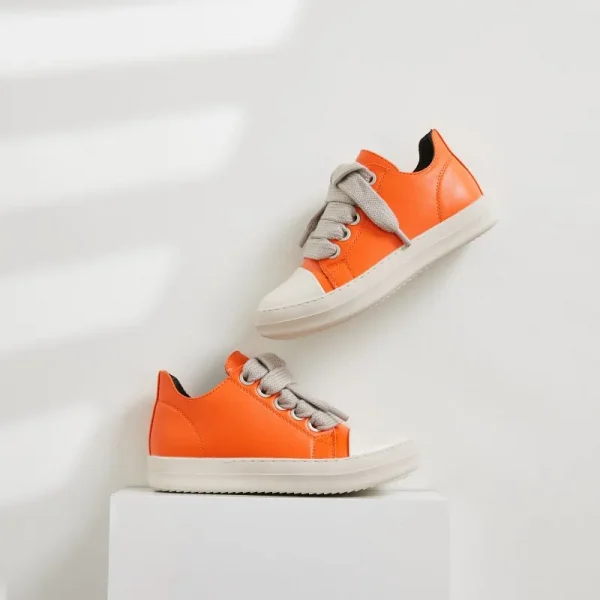 Vintage Design Women Shoes Thick Shoelace Fashion Low Top Platform Leather Casual Women's Chunky Sneaker Boots - Image 3